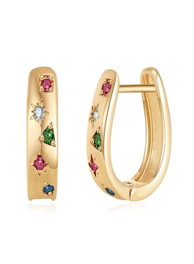 GAOKOXI Chunky Gold Cubic Zirconia Hoop Earrings for Women Trendy,Colorful Gold CZ Statement Earrings,Crystal Geomertic Earrings Christmas Jewelry Party - Image 1